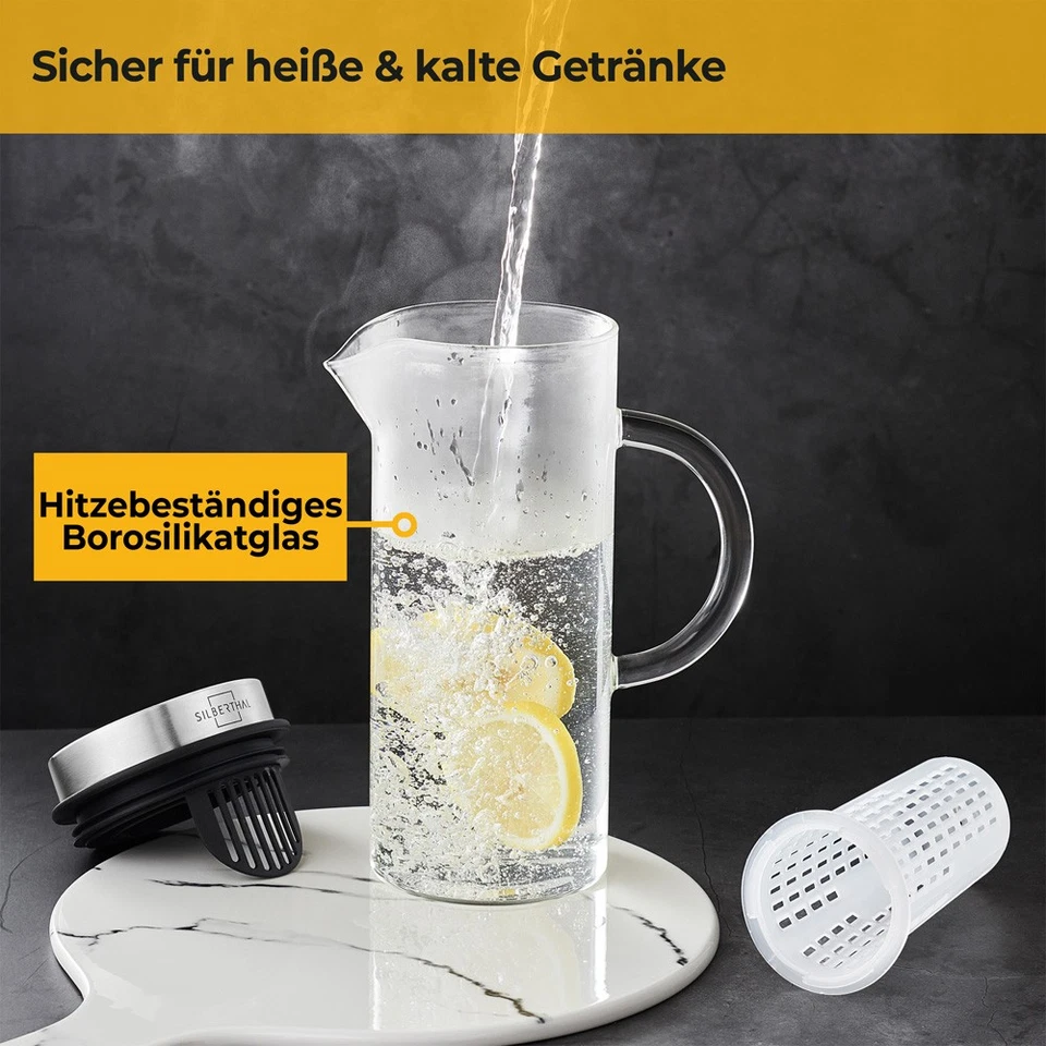 Glaskaraffe Infusion Pitcher 1000 ml SILBERTHAL Wasser Tee Infuser Karaffe - Bild 2 von 4