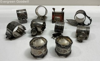 Ten Mismatched Silver Plate Napkin Rings