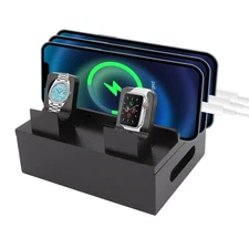 Wooden USB Charging Station Organizer 5 Ports Watch Holder Phone Tablet Dock ...