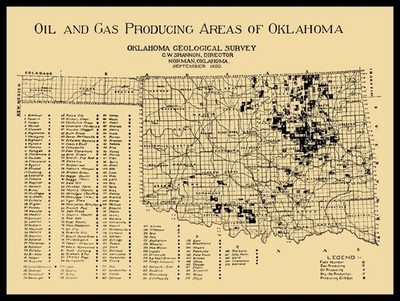 1921 Oklahoma Oil & Gas Producing Areas Map NEW METAL SIGN: 12x16 Ships Free