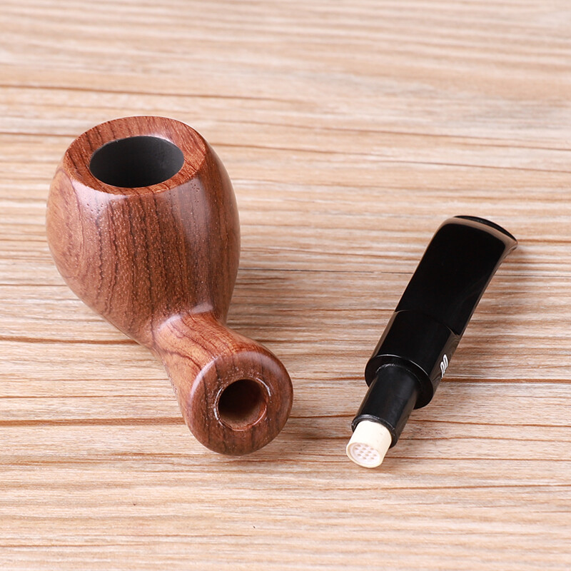 Rosewood Tobacco Pipe 9mm Carbon Filter Bent Stem Mouthpiece Wood Smoking Pipe