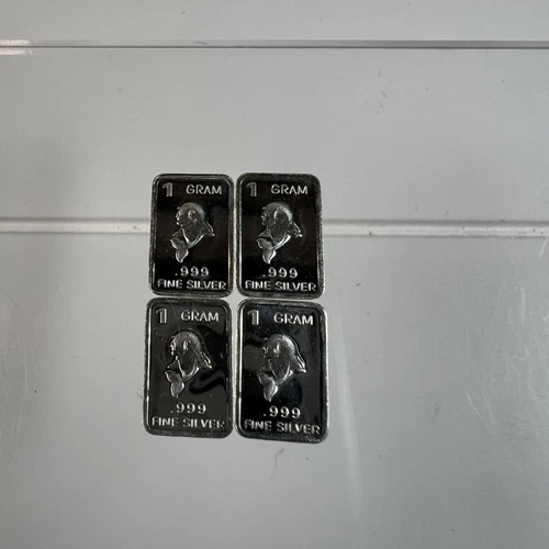 Silver .999 Bullion Bars (1 Gram Each) Dolphin  (4 Bars)