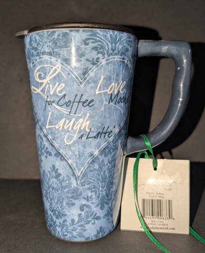 Lady Jayne LTD groß Live Laugh Love Keramik Reise Kaffeebecher mit Deckel NEU ETIKETT