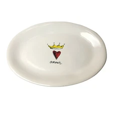 Rae Dunn AMOUR Script Heart Crown Oval Appetizer Snack Dessert Trinket Plate