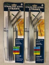 Pack of 2-4th Utensil Stainless Steel Reusable Straw Set of 4 4 Silicone Tips