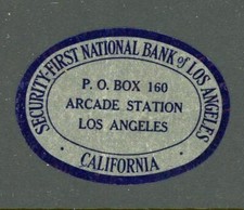 Security First National Bank of Los Angeles CA Siegelmarke / Letter Seal