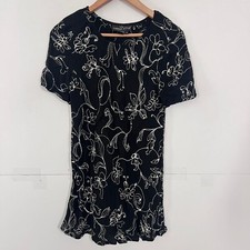 Vintage Carole Little Womens T-Shirt Mini Dress Size 10 Black Floral Scoop Neck