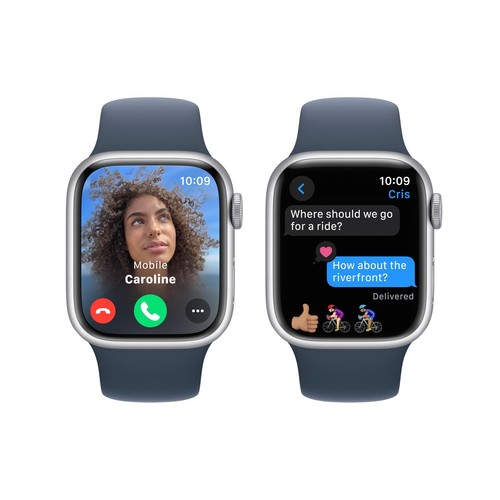 Apple Watch Series 9 (GPS) 41mm srebrna aluminiowa obudowa z niebieskim paskiem sportowym M/L - Zdjęcie 4 z 5