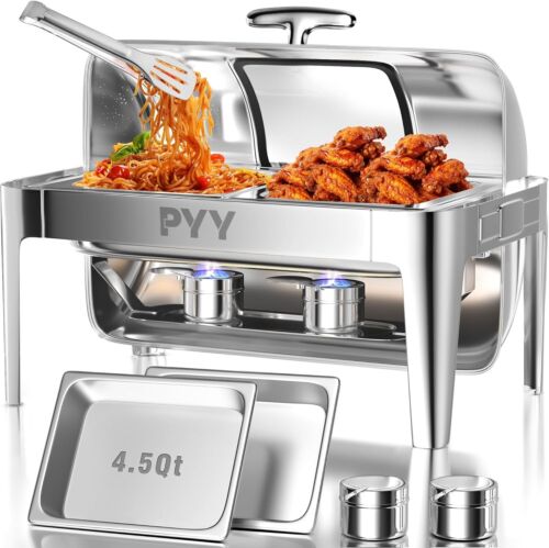 PYY Roll Top Chafing Dish Buffet Set, 9 QT Stainless Steel Chafing Server Set...