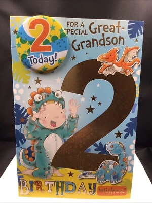 BGC 2ND GREAT GRANDSON BIRTHDAY CARD WITH BADGE VERSE 9" X 6" LARGE AGE 2