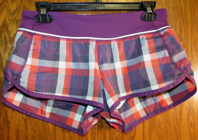 Lululemon 4 Speed Short Wheezy Check Berry Yum Yum Purple Red Green EUC!