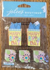 RARE Jolees Happy Birthday Gift Bags Presents Party Flower 3D Scrapbook Stickers