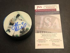JSA JOHN WENSINK SIGNED PHOTO PUCK AUTO CHALLENGE NORTH STARS BENCH W/Holder 545