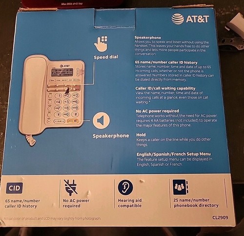 Teléfono con cable AT&T CL2909 con altavoz e identificador de llamadas/llamada en espera blanco - Imagen 2 de 7