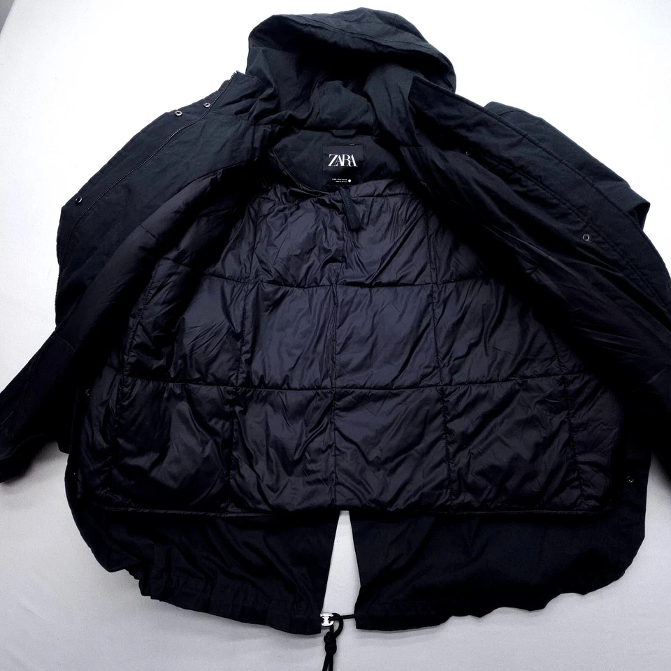 Zara Oversized The Minimal Parka Collection Womens Small Black Quilt Lined Zip - Image 2 of 4