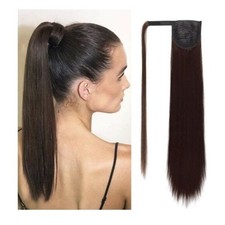 22" High Wrap Around Ponytail Extension Long Straight Black Hair Color 2 