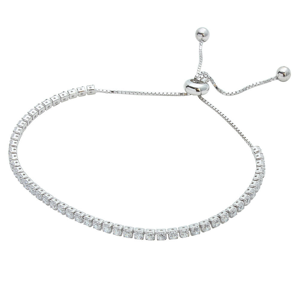 WHITE GOLD OVER STERLING SILVER LARIAT TENNIS BRACELET LAB SIMULATED  DIAMONDS