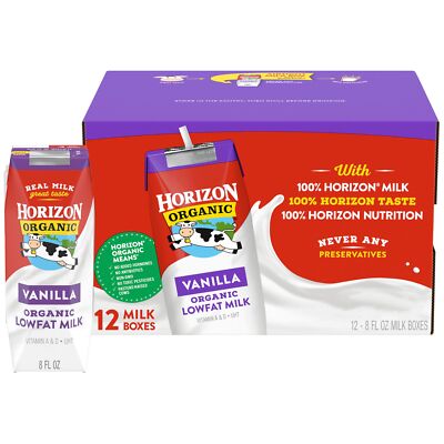 Horizon Organic UHT Milk Boxes 12 Pack Vanilla On The Go Shelf Stable 8 Fl Oz