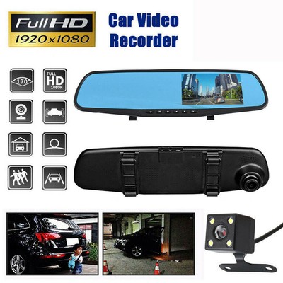 1080P Dual Lens Car DVR LCD Mirror Monitor Dash Cam Reverse* Rear View Camera US
