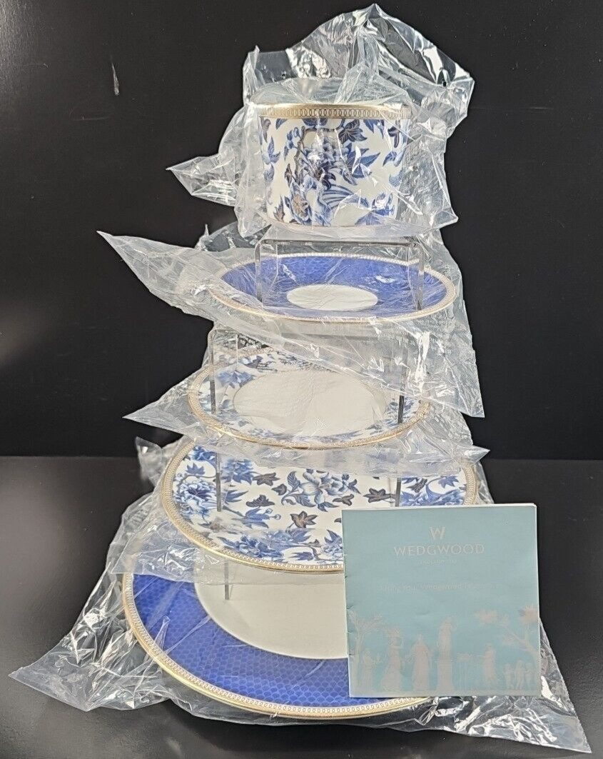 Ting Blue Gold Flowers Bands Elegant Dishes
