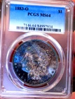 MORGAN SILVER DOLLAR 1883 O PCGS MS 64+++ PURPLE NEON RAINBOW MONSTER COIN WOW!!