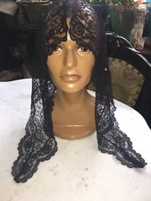 Stunning Antique Victorian Lace Mantilla 19th C Shawl Black Mourning Veil Black