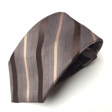 Sears Mens Store Necktie Brown Gold Striped Silk Blend