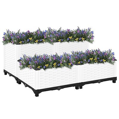 itzcominghome 2Tier Plastic Raised Planter Vegetable Garden Bed White Rattan loo