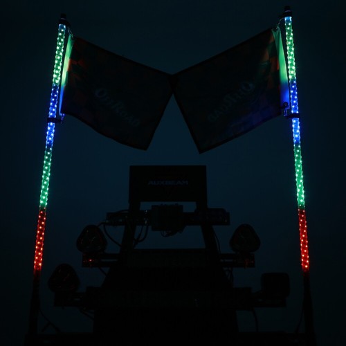 AUXBEAM 2x 3FT RGB LED Spiral Whip Light Antenna W/Flag bluetooth+Remote Control - Picture 6 of 12