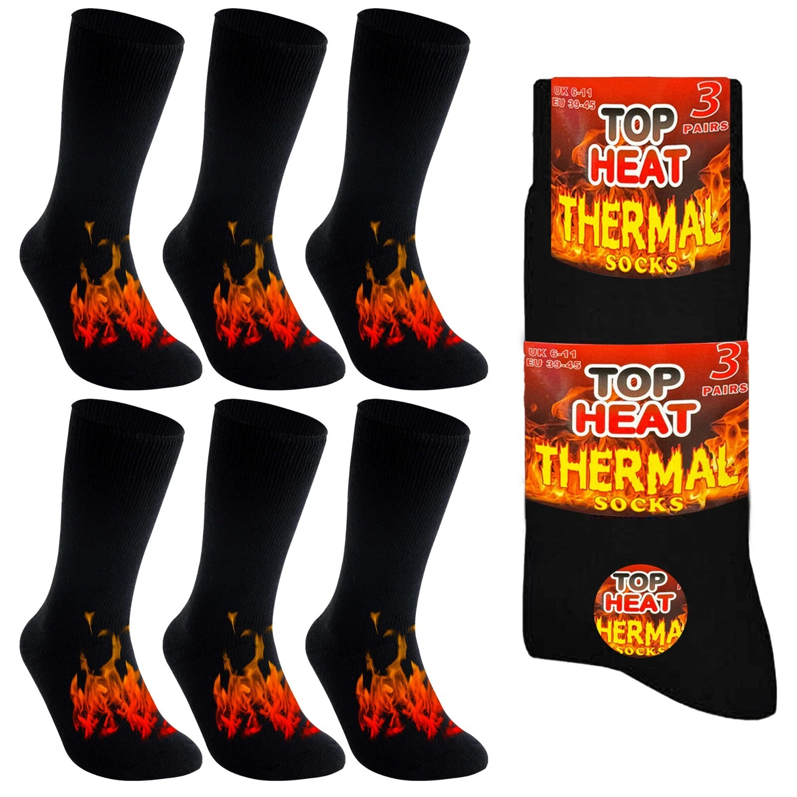 6 Pairs Men's Black Thermal Boot Socks Extra Thick & Warm Winter Work Socks 6-11
