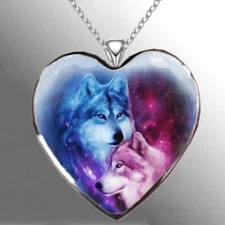 Wolf Celestial Love Heart Necklace Jewelry Pendant Animal Nature
