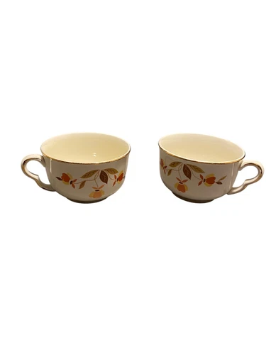 2–Vintage Halls Superior Jewel Tea Autumn Leaf Tea/Coffee Cups Mary Dunbar