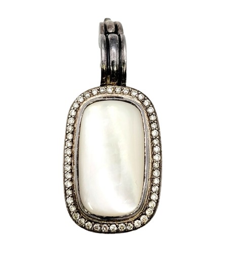 David Yurman Pendant Mother of Pearl, Diamond Halo Sterling Silver Enhancer 1.5" - Picture 7 of 10