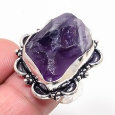 Rough Amethyst Gemstone Handmade 925 Sterling Silver Jewelry Ring Sz 8 US 