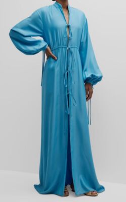 bondi blue dress $695 BONDI BORN Women's Blue Saint Angelo Long String-Tie Dress Size XS