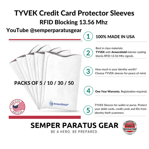 10 PACK TYVEK Credit Card Protector Sleeve RFID Blocking 100 MADE IN USA eBay