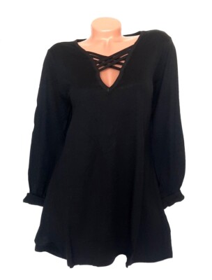 Janet & Joyce Damen SHIRT Langarm Longshirt schwarz Größe 44 NEUY18