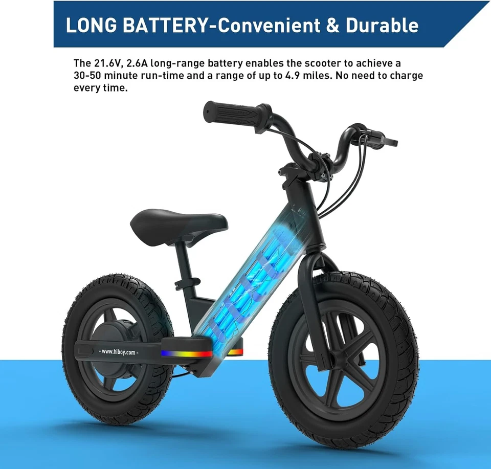 Hiboy BK1 Electric Balance Bike for Kids Adjustable Seat 21.6V/2.6Ah Battery - Image 3 of 4