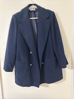J.G. Hook Wool Coat Dark Blue Full Button Women's Size Large Made