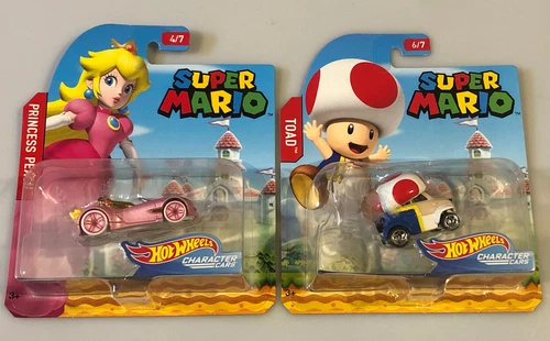 2 Hot Wheels Super Mario Character Cars - PRINCESS PEACH & TOAD NIB