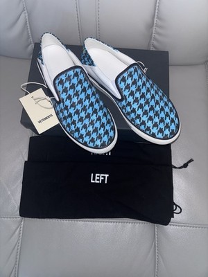 Vetements Blue Black Houndstooth Canvas Slip-On Sneakers Size 36/6 NIB