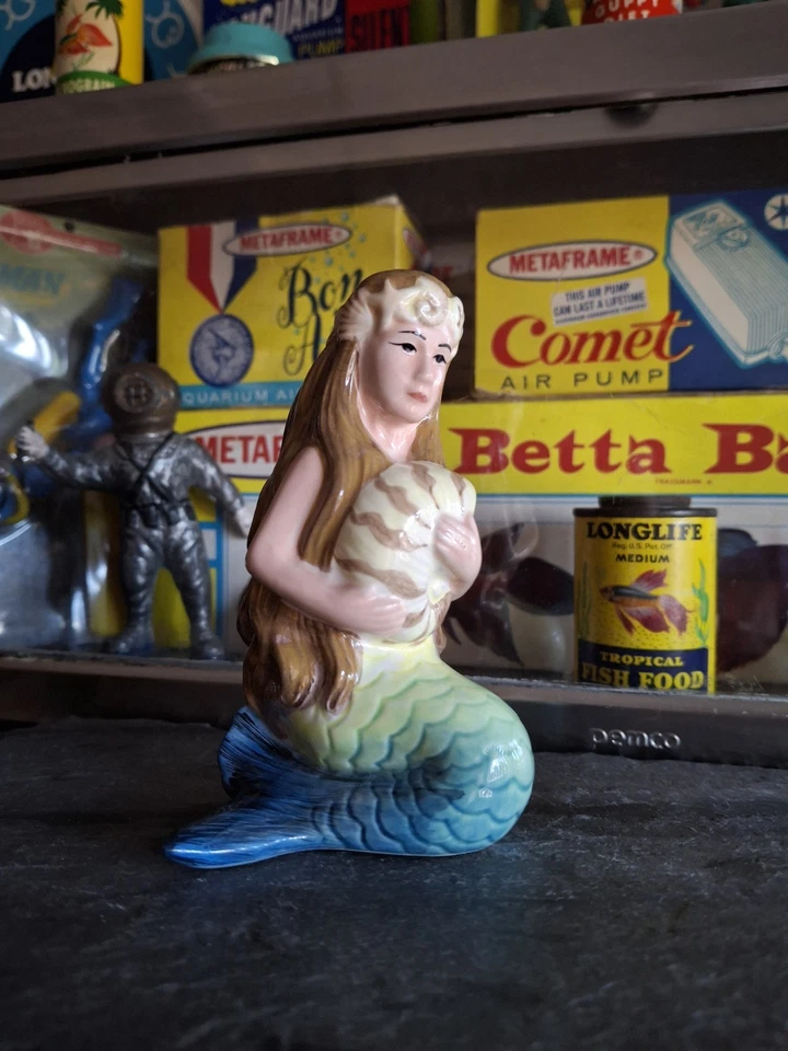 Pecera acuario vintage años 90 cerámica cola azul fantasía sirena concha Foto 4 de 4
