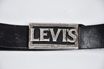 Vtg Levi's Silver Tone Belt Buckle Spellout Letters Square Distressed Leather 