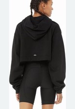 Alo Yoga Cropped Hoodie Black Womens Size XS Workout Sweatshirt Hooded