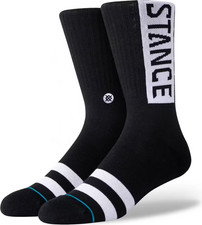 Stance Adult Black Crew Cotton Cushion Stripe OG Logo Casual Socks Sz S 3-5.5