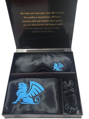 Hergestellt aus 100 % Maulbeerseide Kissenbezug Augenmaske Haargummi Geschenkbox SCHLAFSET