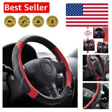 Universal Leather Steering Wheel Cover 15.5-16 Inch - Stylish Black Red Design