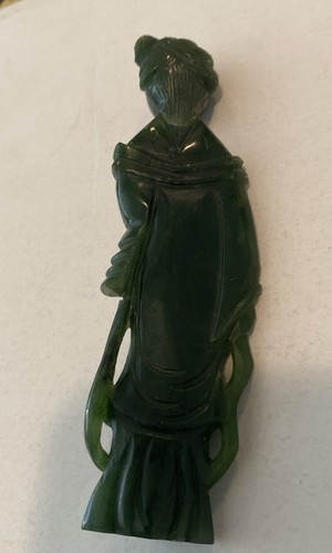 Antike grüne Jade Jadeit Statue Kwan Yin Guan Yin Konkubine handgeschnitzt - Bild 3 von 3