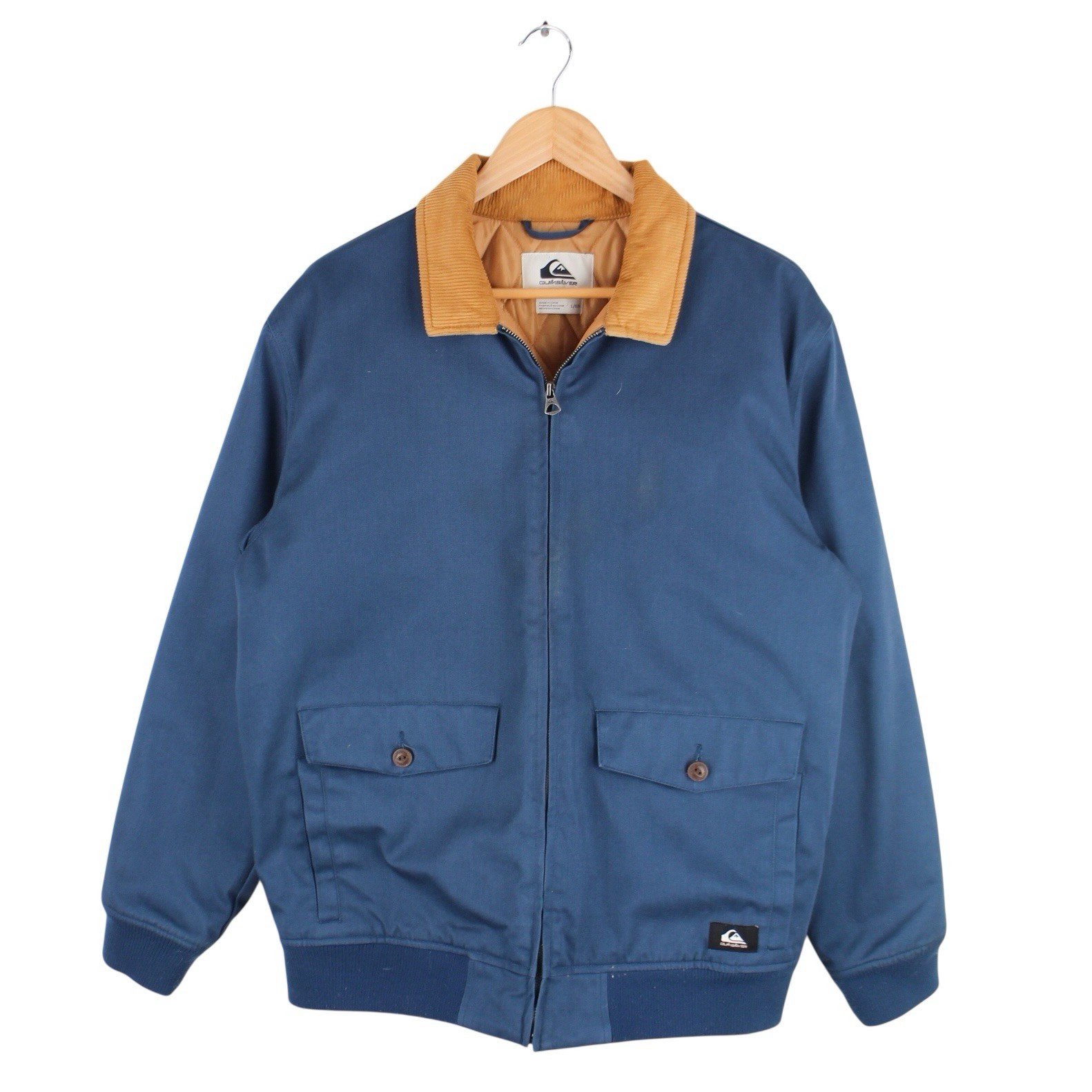 Quiksilver Workwear Jacket Quilted Lined Blue Corduroy Collar Men’s Size Large