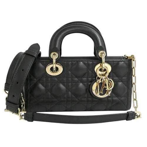 Dior Lady D-Joy M0613ONGE Lambskin Leather Black Shoulder Bag Women's #UDB023